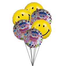 Ballons d'anniversaire Smiley bleus (Ballons 6-Mylar et 6-Latex)