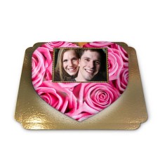 Gâteau-photo rose en forme de coeur rose (Moyen)