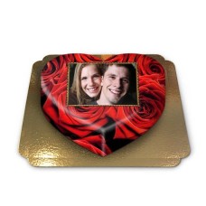 Gâteau photo rose en forme de coeur (taille M)