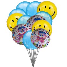 Ballons d'anniversaire Smiley bleus (6 Ballons Latex and 3-Mylar)