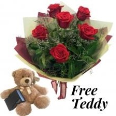 6 roses rouges et nounours gratuit
