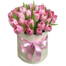 30 tulipes roses en boîte