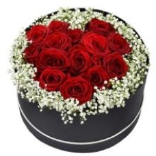 Boite Ronde De 12 Roses Rouges