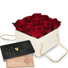 Flowerbox «Venise» (15 Cm) Et Tablette De Chocolat «Coeur»