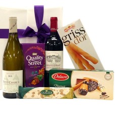Vin français blanc et rouge avec des goodies