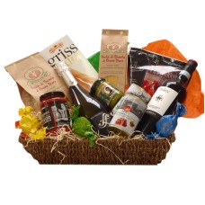 Panier-cadeau italien avec du vin rouge Prosecco et pâtes