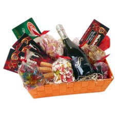 Panier de bonbons avec biscuits, Prosecco italien et goodies