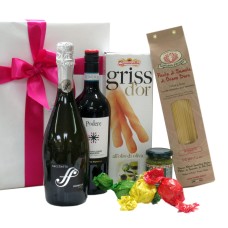 Vin italien Prosecco et friandises italiennes en cadeau