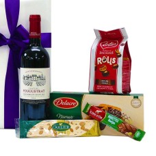 Vin français et friandises belges en cadeau