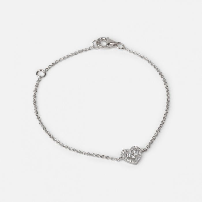Bracelet chaîne en argent sterling avec breloque coeur et pierres zircones cubiques