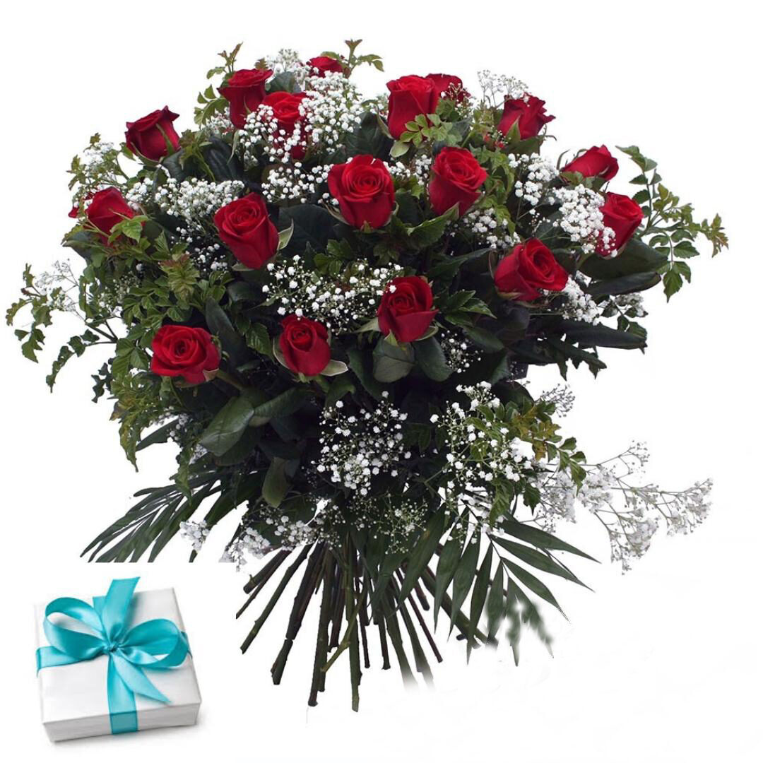 24 roses rouges avec des chocolats gratuits