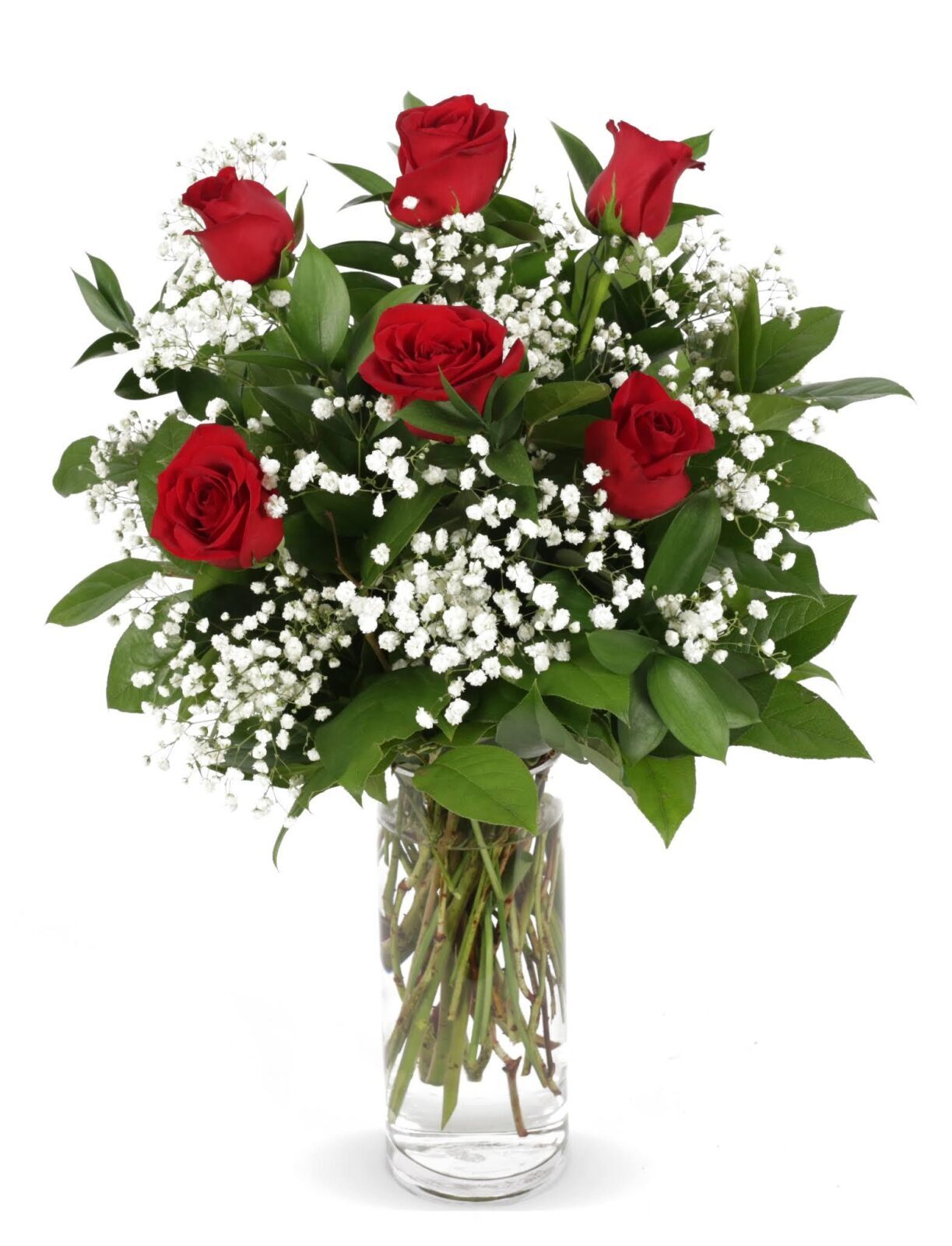 Vase 6 roses rouges