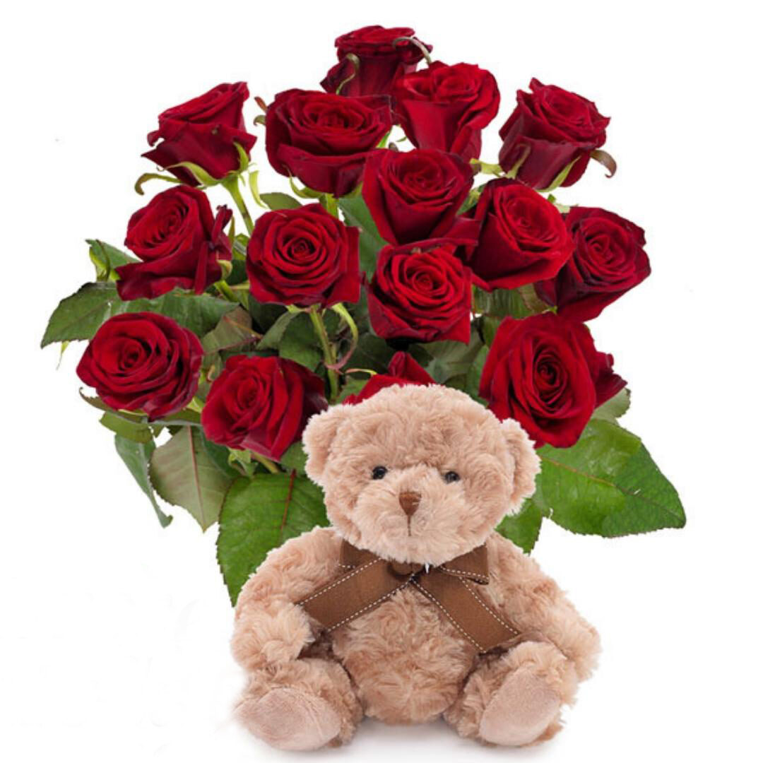 Roses rouges et un ours en peluche gratuit