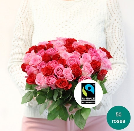 Armful of pink roses Max Havelaar (40 roses)