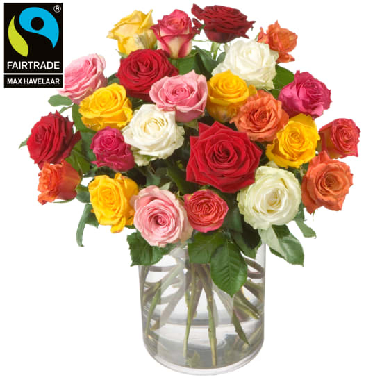 Bouquet de roses (24 roses) avec Fairtrade Max Havelaar-Roses - Petites fleurs