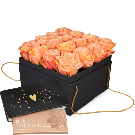Flowerbox «Marseille» (20 Cm) Et Tablette De Chocolat «Coeur»