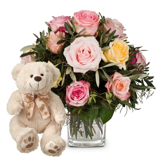 Cordial Rose Salutation Avec Ours En Peluche (Minimum)