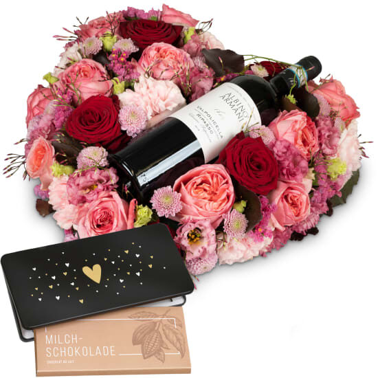 Touché Profondément Au Ripasso Albino Armani Doc (75 Cl) Avec Tablette De Chocolat «Coeur»